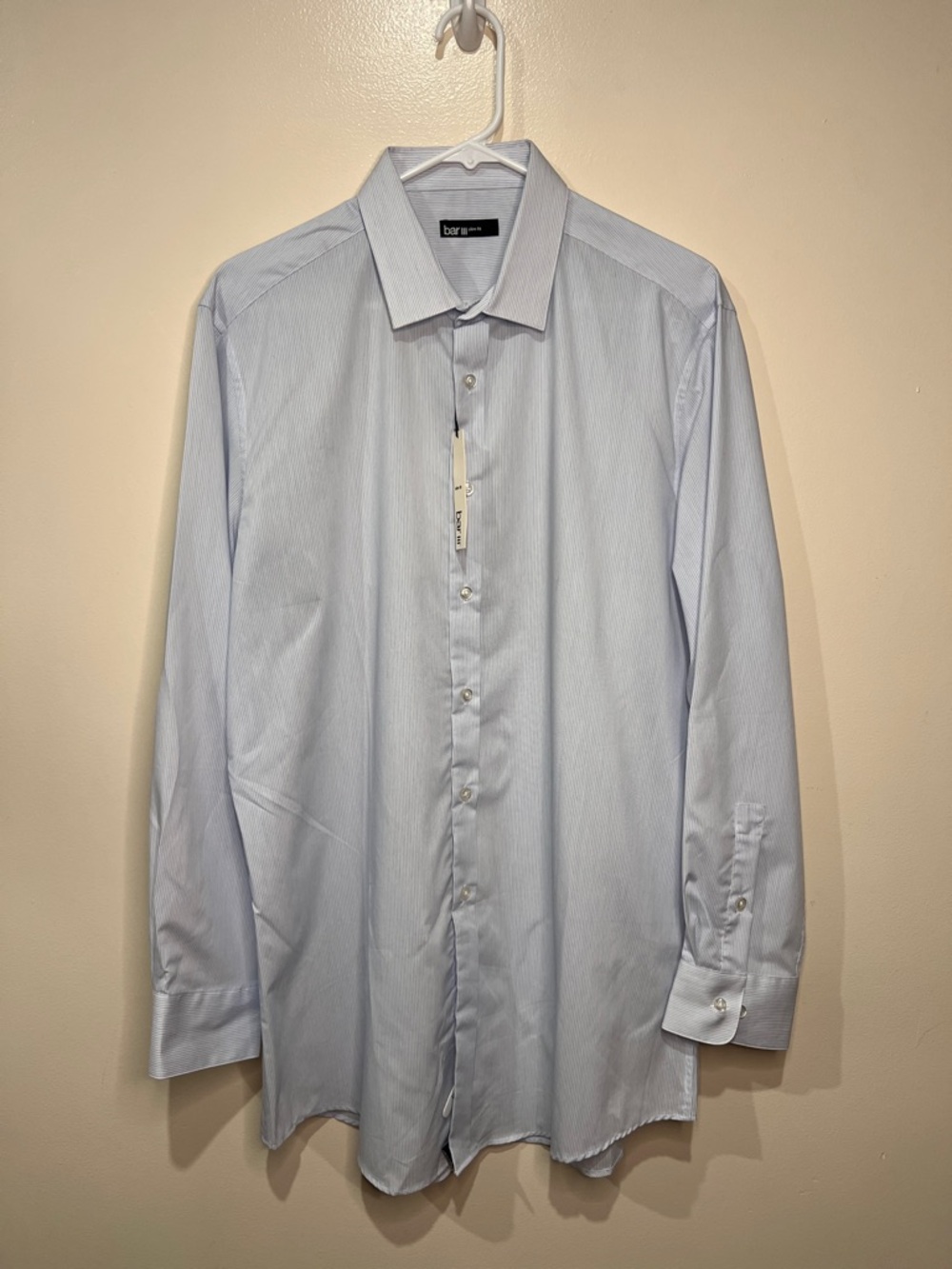 Bar III Slim Fit Dress Shirt 16.5 32/33 Blue Striped NWT Mens Button Up